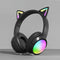 Cute Cat Ear RGB Wireless Headphones Playtime, Foldable Over-Ear Headset