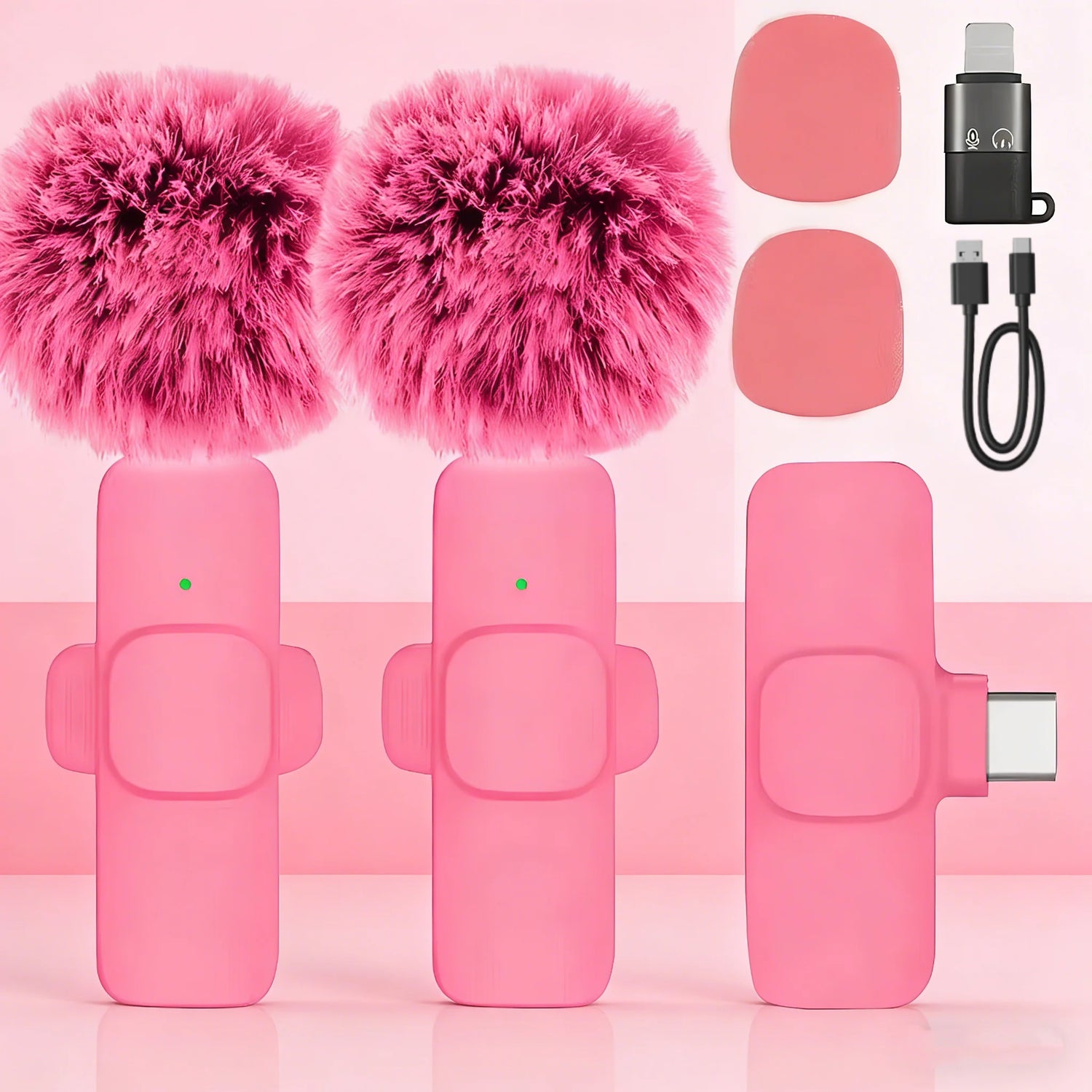 2pcs Pink Microphone for Phone Android Tablet iPad PC, Wireless Lavalier Mic