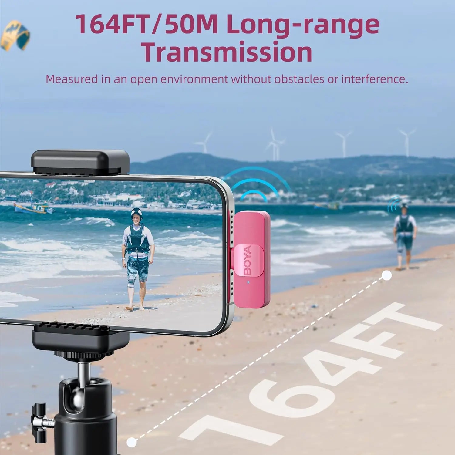 2pcs Pink Microphone for Phone Android Tablet iPad PC, Wireless Lavalier Mic