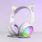 Cute Cat Ear RGB Wireless Headphones Playtime, Foldable Over-Ear Headset