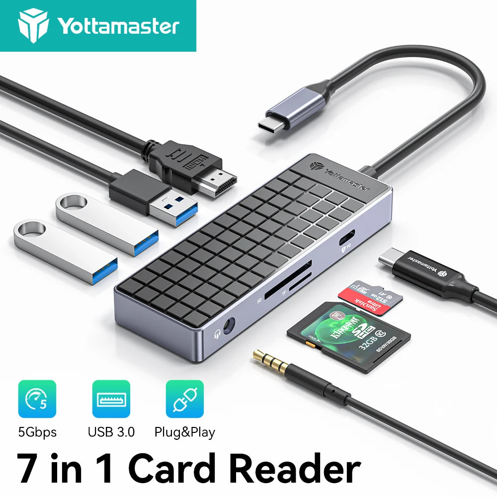 Yottamaster USB C Hub Multiport Adapter 100Mbps Ethernet 4K HDMI PD 100W