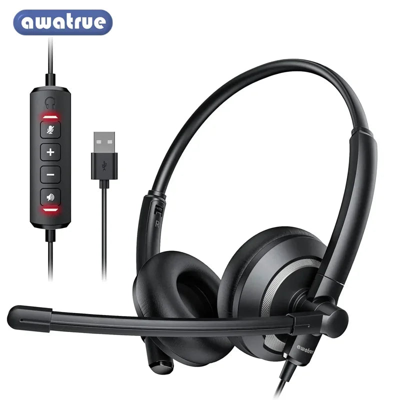AWATRUE EH05 Wired USB Headset with Noise Cancelling Microphone