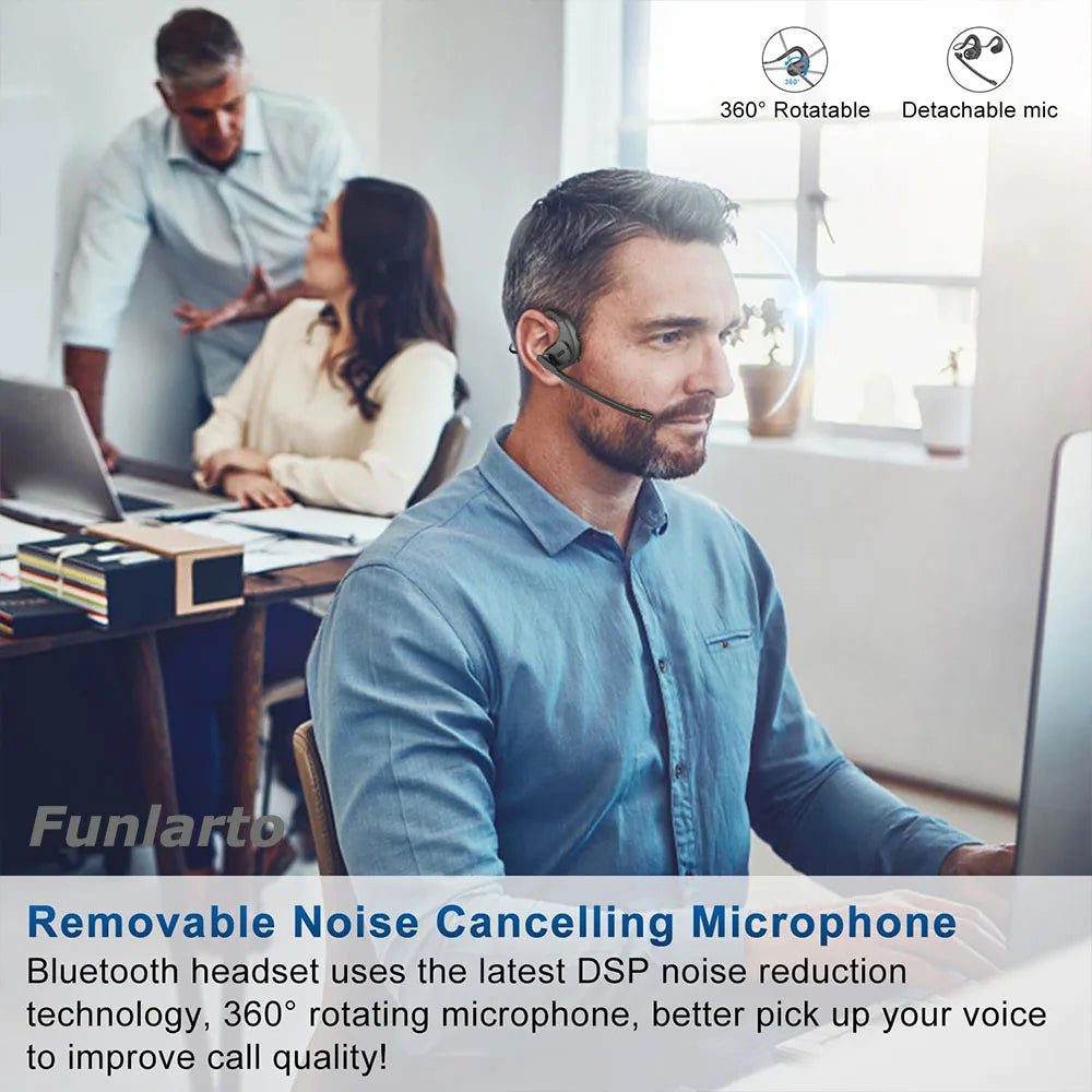 Bluetooth Headset with Detachable Microphone Multi-Point Wireless Headset