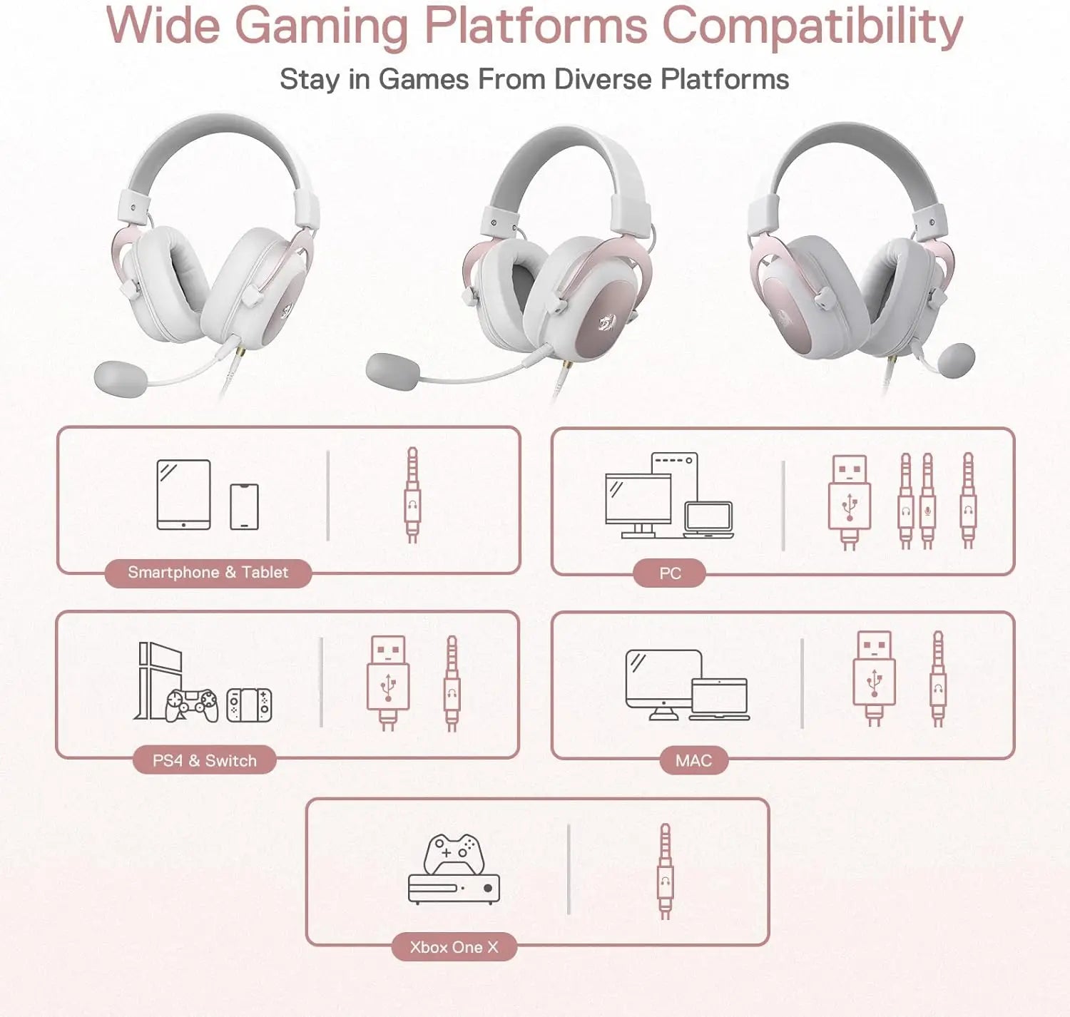 Redragon H510 Zeus White Wired Gaming Headset Surround Sound Memory