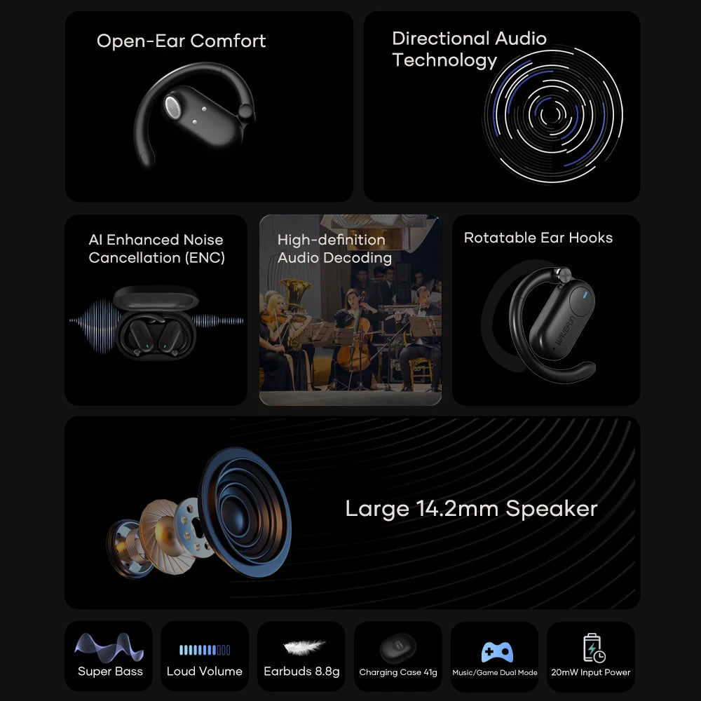 Wavefun Sense Open Ear Headphones Bluetooth Earphone with Microphone